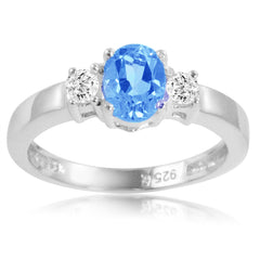 Swiss Blue and White Topaz Three Stone Ring for Women in Sterling Silver |Available Ring Sizes 5-9 |Three Stone Rings for Women