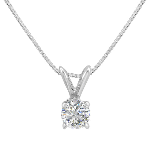 Amanda Rose Collection AGS Certified 1/3ct REAL Diamond Solitaire Pendant Necklace for Women in 14K White Gold on an 18 in. Box Chain