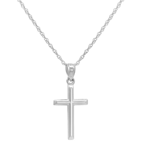 14K White Gold Petite Cross Pendant Necklace on a  14K White Gold Chain (18 or 20 inch)