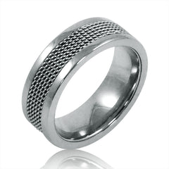 Mens 8mm Titanium Comfort Fit Mesh Inlay Wedding Band (Choose Your Ring Size 8-12 1/2)