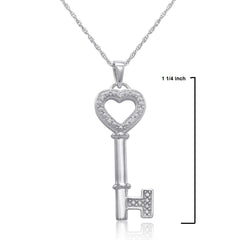 Diamond Key to Her Heart Pendant Necklace in 925 Sterling Silver on an 18 inch Sterling Silver Chain |Real Diamond Nekclace in Sterling Silver