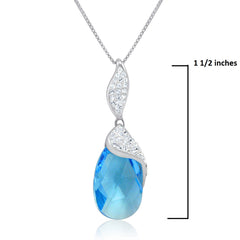 Sterling Silver Aqua Blue Crystal Tear Drop Pendant-Necklace with Swarovski Crystals