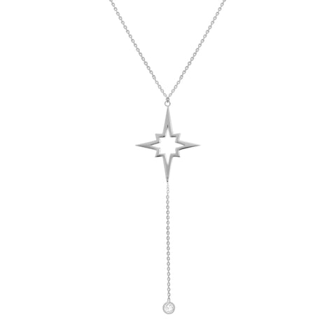 Amanda Rose Star and Cubic Zirconia Lariat Necklace in Sterling Silver on a 16-18 in. Adjustable Chain
