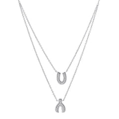 Amanda Rose CZ Lucky Layered Necklace in Sterling Silver a 16-1818 in. Adjustable Chain