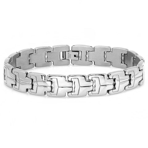 Oxford Ivy Mens Stainless Steel Patterned Link Bracelet 8 1/4 inch
