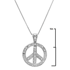 Diamond Peace Sign Pendant Necklace in Sterling Silver on an 18in Box Chain | Real Diamond Necklaces Gifts for Women