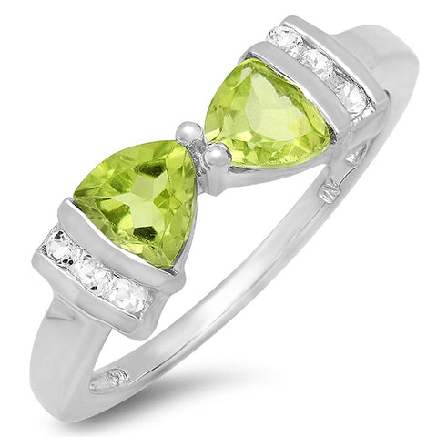 1ct tw Peridot and White Topaz Trillion Bow Tie Ring in Sterling Silver( Available Sizes 5-7)