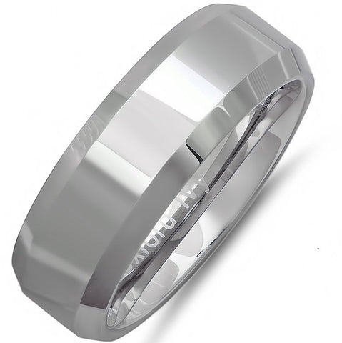 Men's 8mm Beveled Edge Comfort Fit Tungsten Carbide Wedding Band |Available size 8-12.5|Wedding Bands for Men
