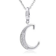 Diamond Initial Charm Pendant - Necklace in Sterling Silver  (18in. Sterling Silver Chain)