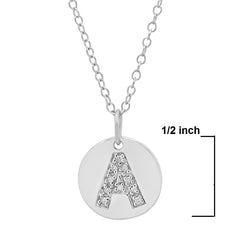 Diamond Disc Initial Pendant in Sterling Silver on an 18 inch Sterling Silver Chain| Initial Necklaces for Women and Girls