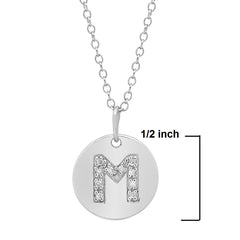 Diamond Disc Initial Pendant in Sterling Silver on an 18 inch Sterling Silver Chain| Initial Necklaces for Women and Girls