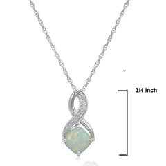 Lab Grown Gemstone and Natural Diamond Pendant Necklace in Sterling Silver on an 18 inch Sterling SIlver Chain | Choose Lab Grown Opal, Ruby or Sapphire with Real Diamond