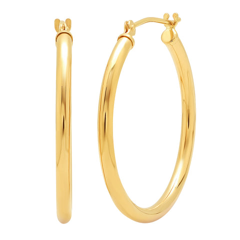 14K Yellow Gold 1 inch Classic Round Hoop Earrings