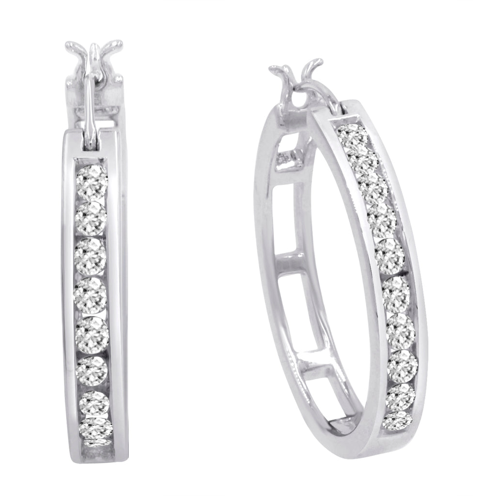 Certified Genuine Natural Diamond Round Hoop Earrings for Women in 10K Yellow or 10K White Gold |Choose 1/2ct tw or 1ct tw-IGI or AGS Certified Diamonds