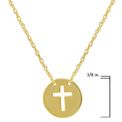 14k Gold Cross Disc Necklace on an Adjustable 16-18 in. Chain