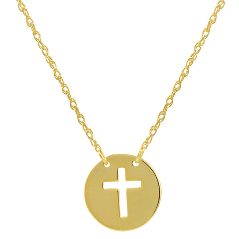 14k Gold Cross Disc Necklace on an Adjustable 16-18 in. Chain