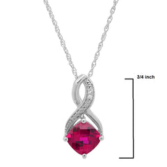 Lab Grown Gemstone and Natural Diamond Pendant Necklace in Sterling Silver on an 18 inch Sterling SIlver Chain | Choose Lab Grown Opal, Ruby or Sapphire with Real Diamond