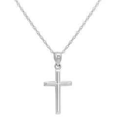 14K White Gold Petite Cross Pendant Necklace on a  14K White Gold Chain (18 or 20 inch)