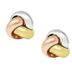 Amanda Rose Collection 14K Gold Tri-Colored Love Knot Stud Earrings for Women