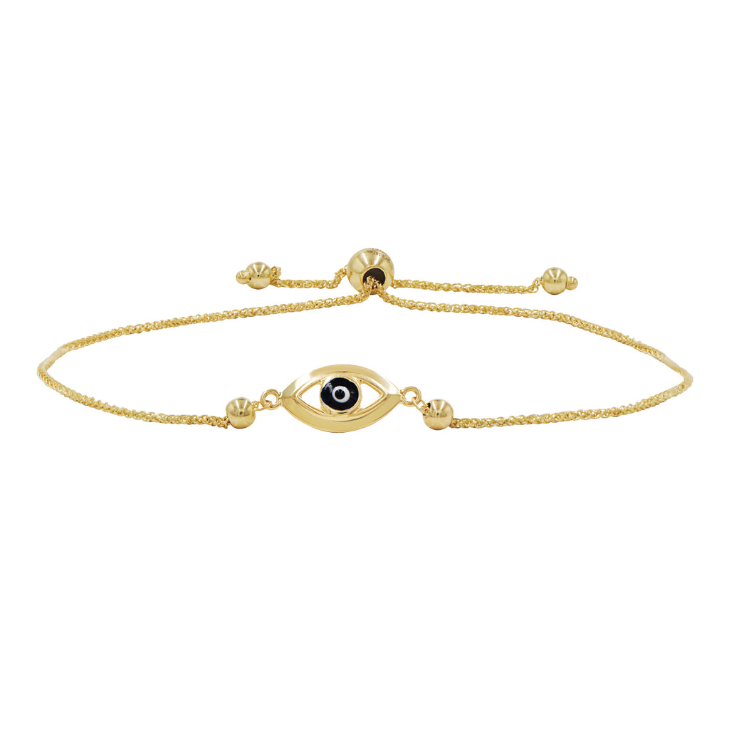 Amanda Rose Evil Eye Bolo Bracelet for Women in 14k Yellow Gold (Adjustable) |Real 14K Solid Gold