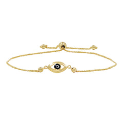 Amanda Rose Evil Eye Bolo Bracelet for Women in 14k Yellow Gold (Adjustable) |Real 14K Solid Gold