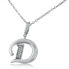 Diamond Initial Charm Pendant - Necklace in Sterling Silver  (18in. Sterling Silver Chain)