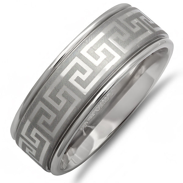 Mens Comfort Fit  8mm Greek Key Titanium Wedding Band (Choose Your Ring Size 8-12 1/2)