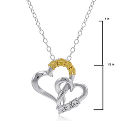 Yellow and White Genuine Diamond Heart Pendant Necklace for Wome or Girls in Sterling Silver on an 18 inch Sterling Silver Chain