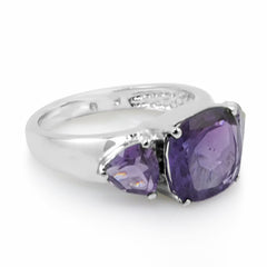4ct tw Cushion and Trillion Cut Amethyst Ring in Sterling Silver ( Available Sizes 5-8)