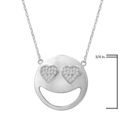 Cubic Zirconia Heart Eyes Emoji Pendant-Necklace in Sterling Silver on an 18 inch chain