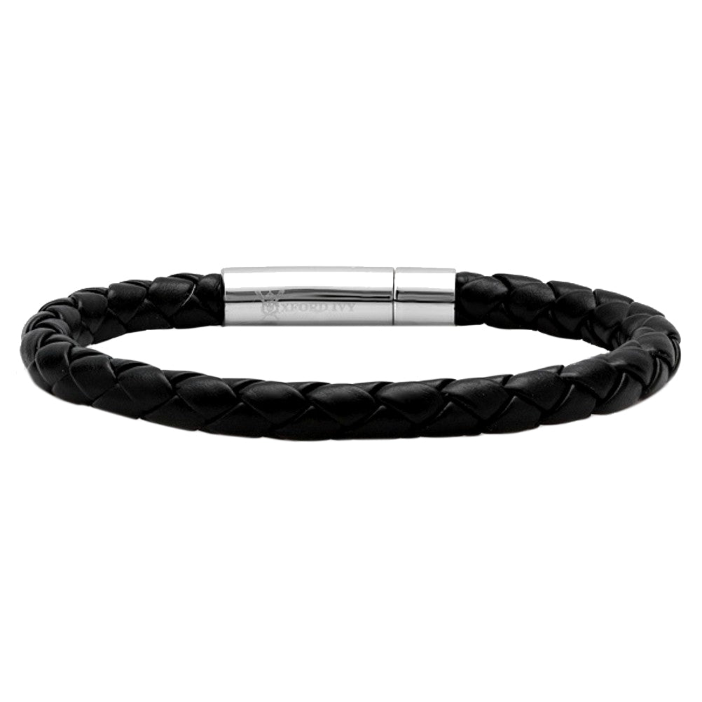 Men's Braided Leather Bracelet with Locking Stainless Steel Clasp