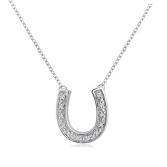 Real Diamond Horseshoe Necklace for Women in Sterling Silver| 16 inch or 18 inch |1/10 Carat Total Weight |Real Diamond Necklaces