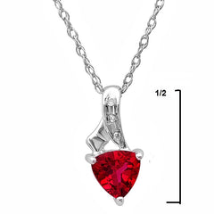 Trillion Lab Created Ruby and Diamond Pendant-Necklace in Sterling Silver