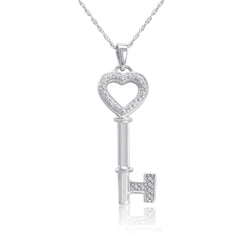 Diamond Key to Her Heart Pendant Necklace in 925 Sterling Silver on an 18 inch Sterling Silver Chain |Real Diamond Nekclace in Sterling Silver