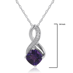 Gemstone and Diamond Pendant Necklace in Sterling Silver|18 inch Sterling Silver Chain|Swiss Blue Topaz or Amethyst|Diamond Necklaces for Women