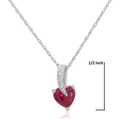 Lab Grown Ruby Heart and Natural Diamond Pendant-Necklace in Sterling Silver