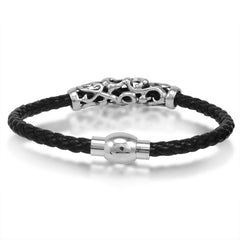 Oxford Ivy  Braided Black Leather Mens Bracelet 5 mm 8 1/2 inches with Magnetic Stainless Steel Clasp