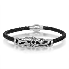 Oxford Ivy  Braided Brown Leather Mens Bracelet 5 mm 8 1/2 inches with Magnetic Stainless Steel Clasp