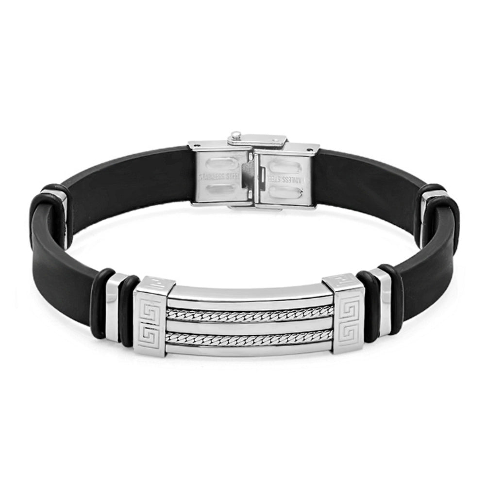 Oxford Ivy  Black Rubber Bracelet with Locking Stainless Steel Clasp 8 1/2 inches