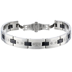 Men's Stainless Steel and Ceramic Accent Link Bracelet- Steel Bracelets for Men-8 1/2 inches long