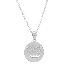 Cubic Zirconia Dizzy Face Emoji Pendant-Necklace in Sterling Silver on an 18 inch chain