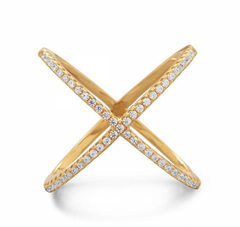 Amanda Rose 18 Karat Gold Plated Criss Cross Cubic Zirconia 'X' Ring in Sterling Silver (Available sizes 5-9)