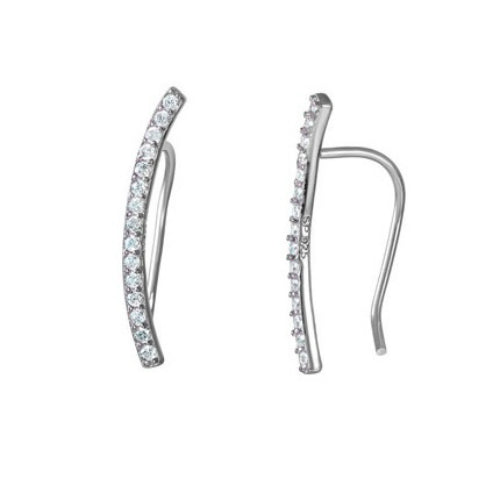 Amanda Rose Cubic Zirconia Curved Bar Ear Crawlers in Sterling Silver