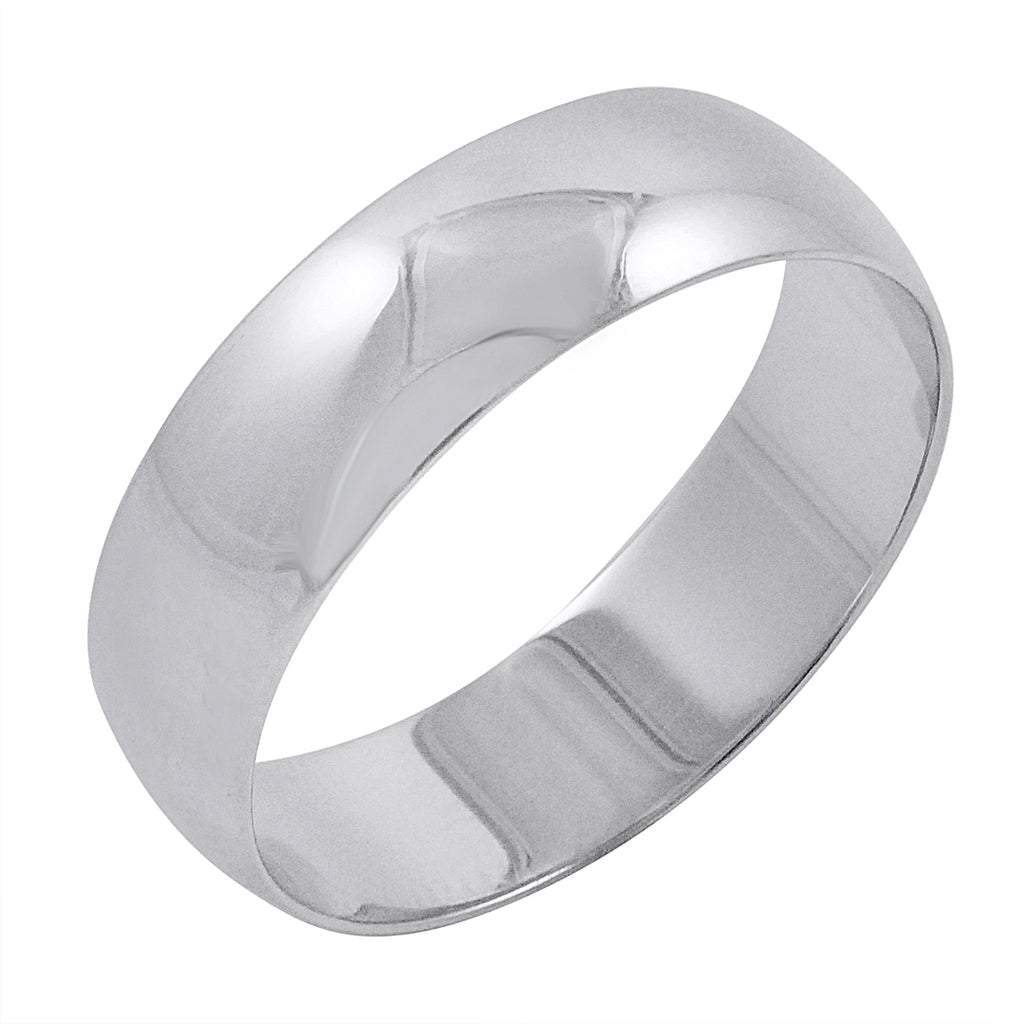Men's 10K White Gold 6mm Traditional Plain Wedding Band (Available Ring Sizes 8-12 1/2)
