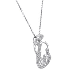 Sterling Silver 1/10ct TW  Diamond Mother and Children Family Heart Pendant Necklace on an 18 inch Sterling Silver Box Chain