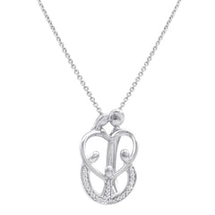 Sterling Silver 1/10ct TW  Diamond Mother and Children Family Heart Pendant Necklace on an 18 inch Sterling Silver Box Chain