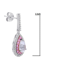 Lab Grown Pink and White Sapphire Dangle Tear Drop Earrings for Women in Sterling Silver|Dangle Earrings for Women