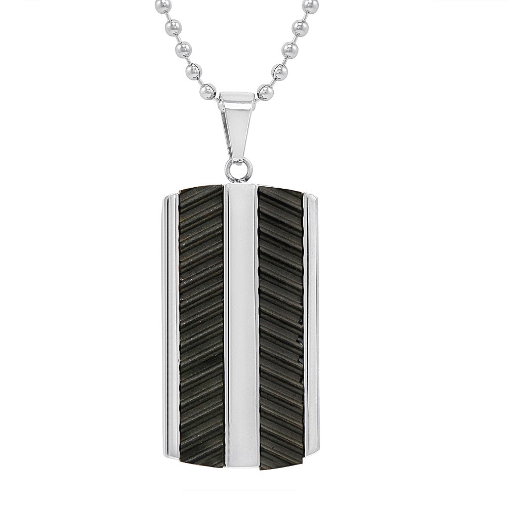 Men's Stainless Steel Textured Black Dog Tag Pendant Necklace on a 22 inch chain | Men's Necklaces Chains
