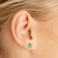 14K White Gold Pear Peridot and Diamond Earrings