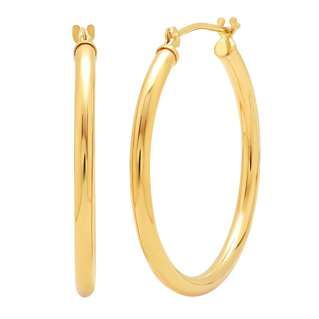 14K Gold 1 inch Diameter Classic Round Hoop Earrings for Women | Real 14K Yellow Gold, 14K White Gold or 14K Rose Gold Hoop Earrings